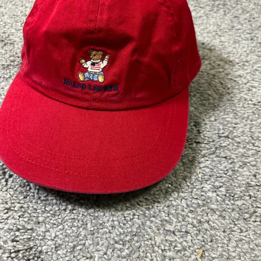 vtg Polo Ralph Lauren Baseball Cap Kids Red Embroidered Polo Bear Hat 90s